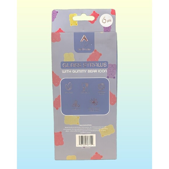 NEW! Six Glass Gummy Bear Icon Drinking Straws Multicolor Rainbow Reusable Brush - Picture 4 of 6